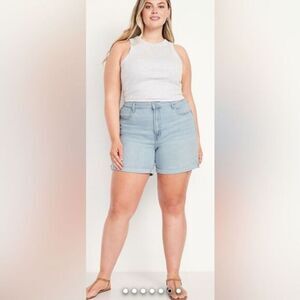 NWT Old Navy Plus Size Light Blue High Waist Raw Hem Cuffes Denim Shorts Size 24